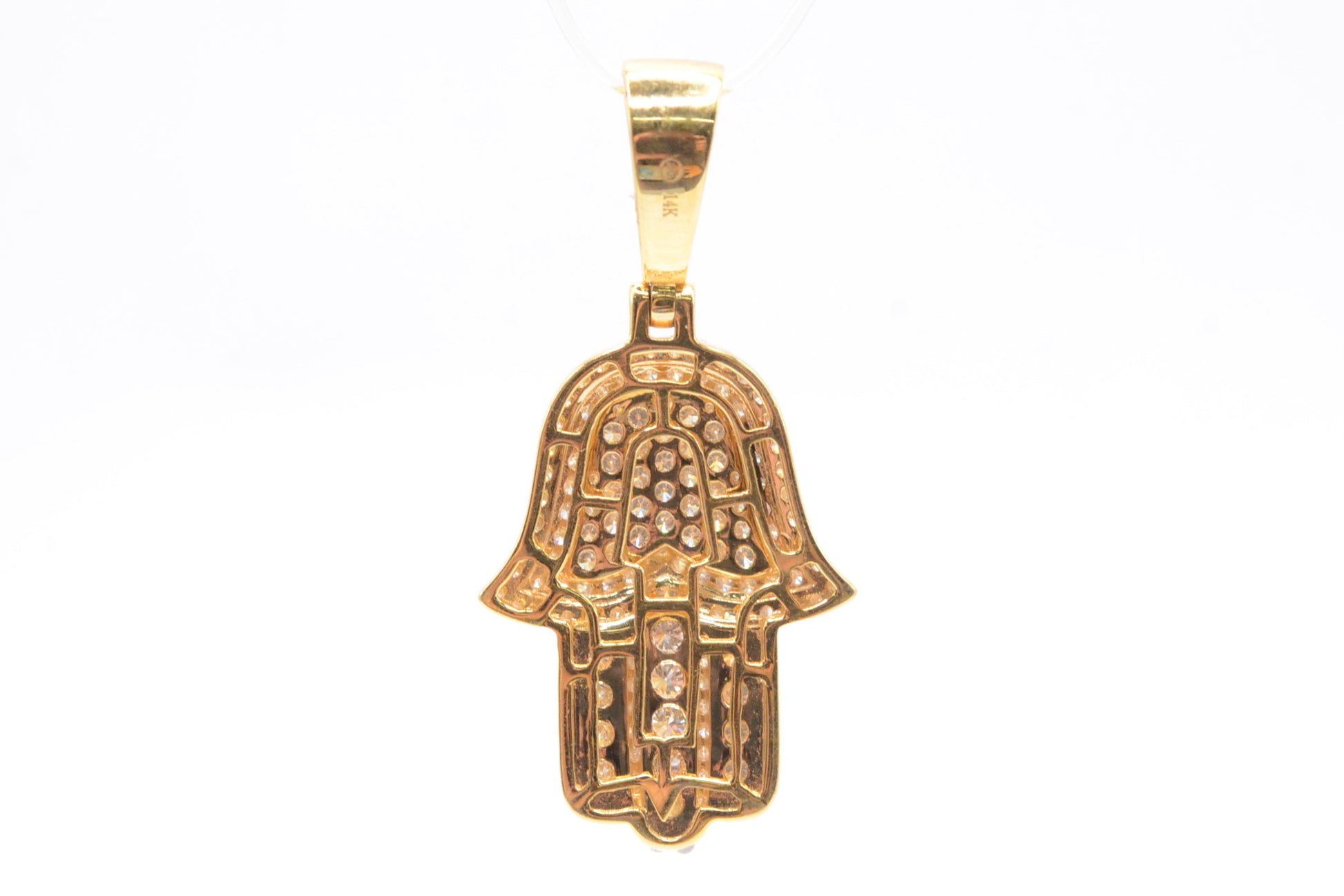 1.5" 1.45 cttw Diamond Hamsa Pendant 14K Yellow Gold Hamsa