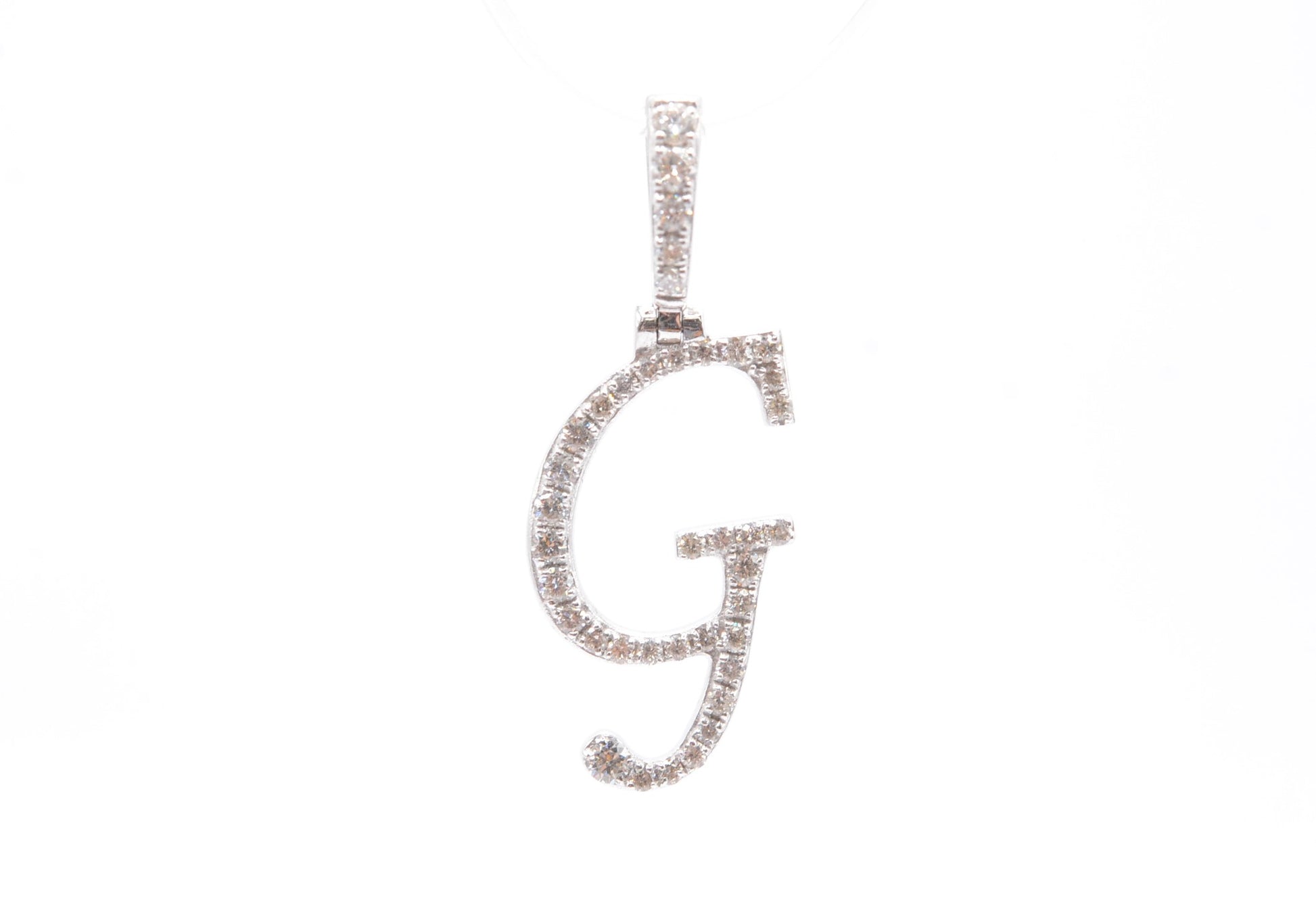 1" 0.35 cttw Diamond Initial Pendant "G" 14k White Gold Letters & Numbers
