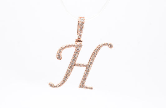 1" 0.40 cttw Diamond Initial Pendant "H" 14K Rose Gold Letters & Numbers