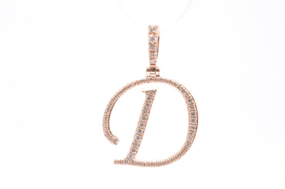 1" 0.40 cttw Diamond Initial Pendant "D" 14K Rose Gold Letters & Numbers