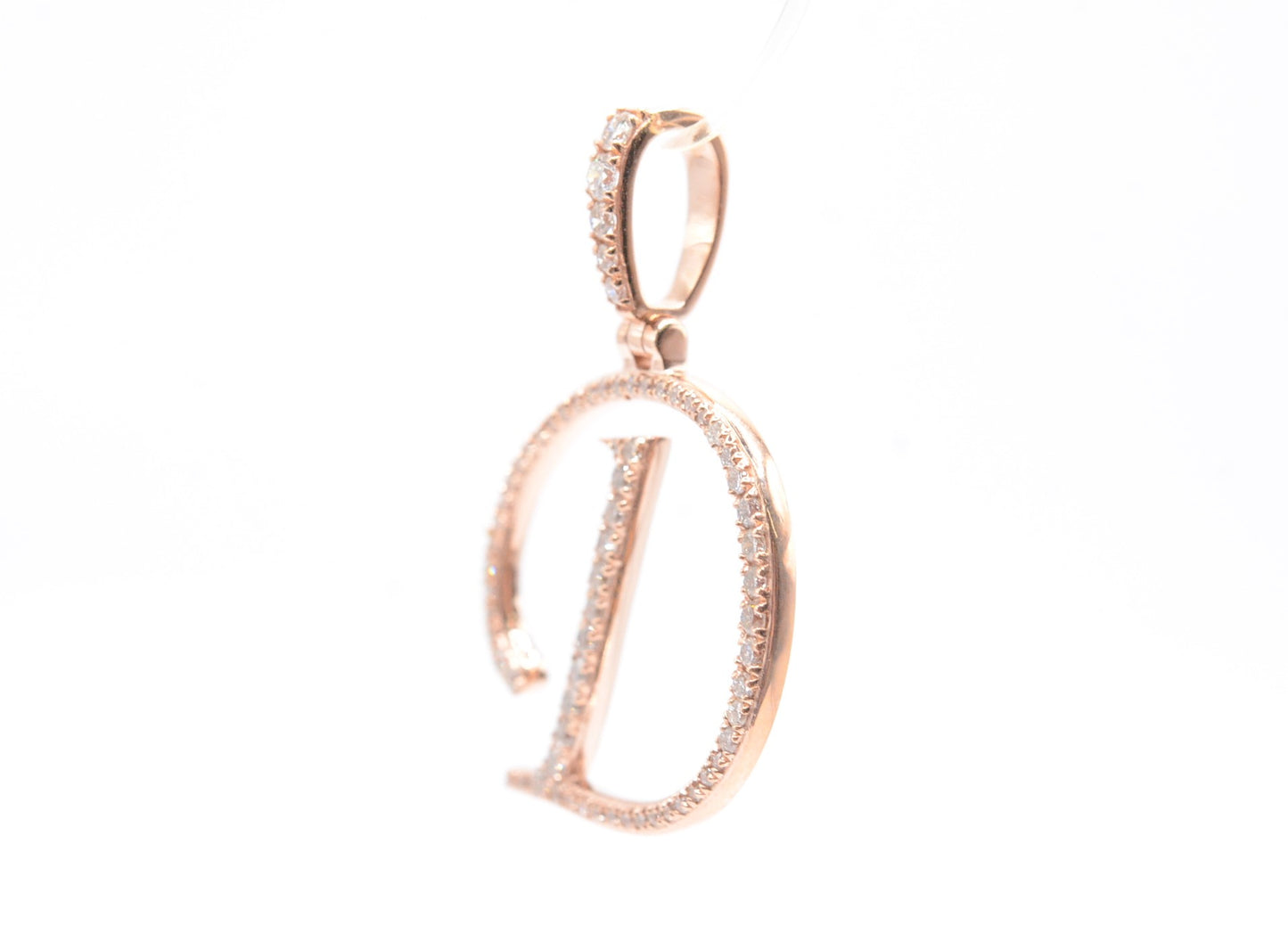 1" 0.40 cttw Diamond Initial Pendant "D" 14K Rose Gold Letters & Numbers