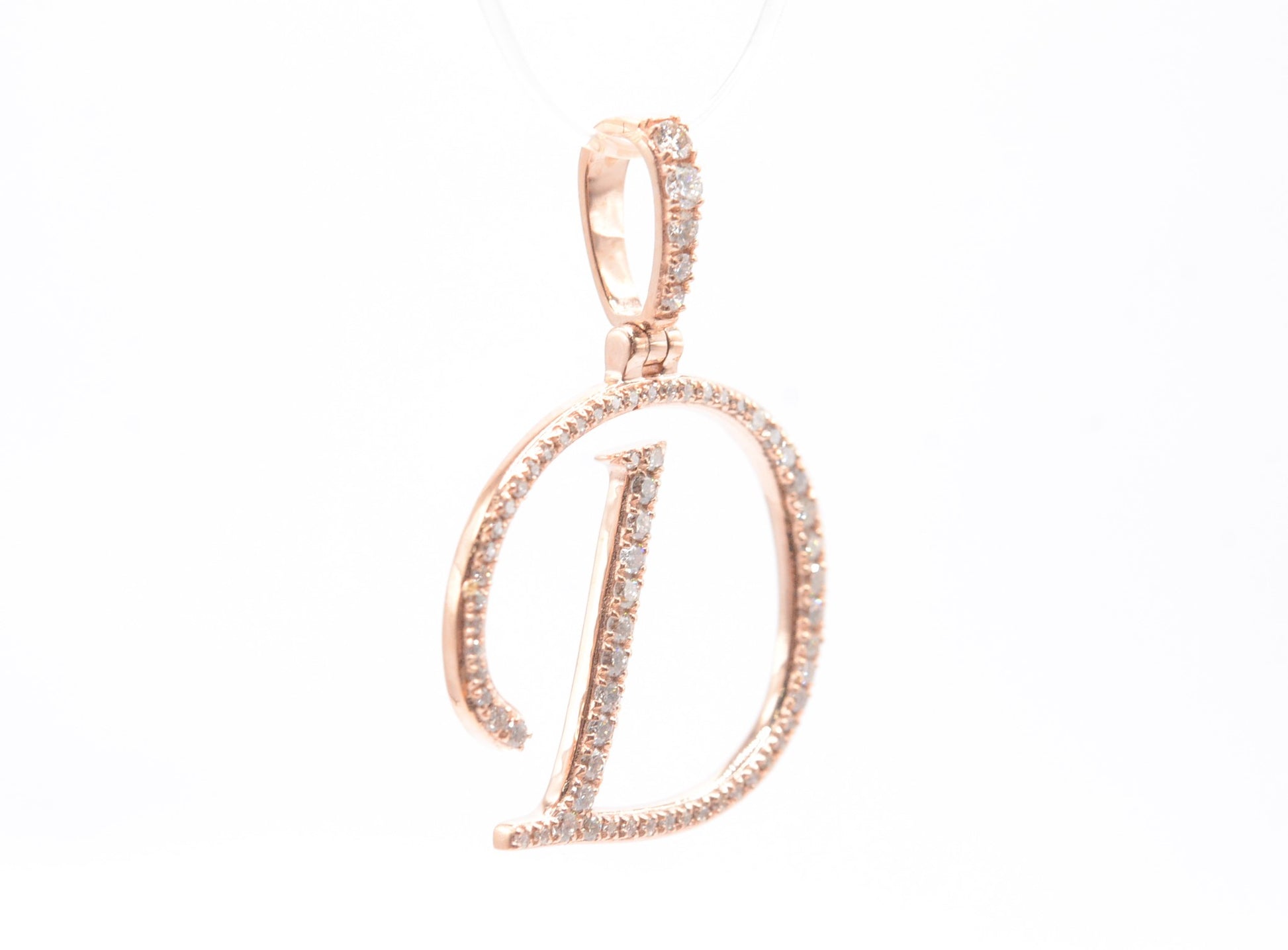 1" 0.40 cttw Diamond Initial Pendant "D" 14K Rose Gold Letters & Numbers