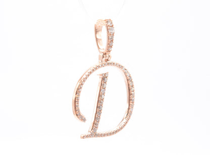 1" 0.40 cttw Diamond Initial Pendant "D" 14K Rose Gold Letters & Numbers