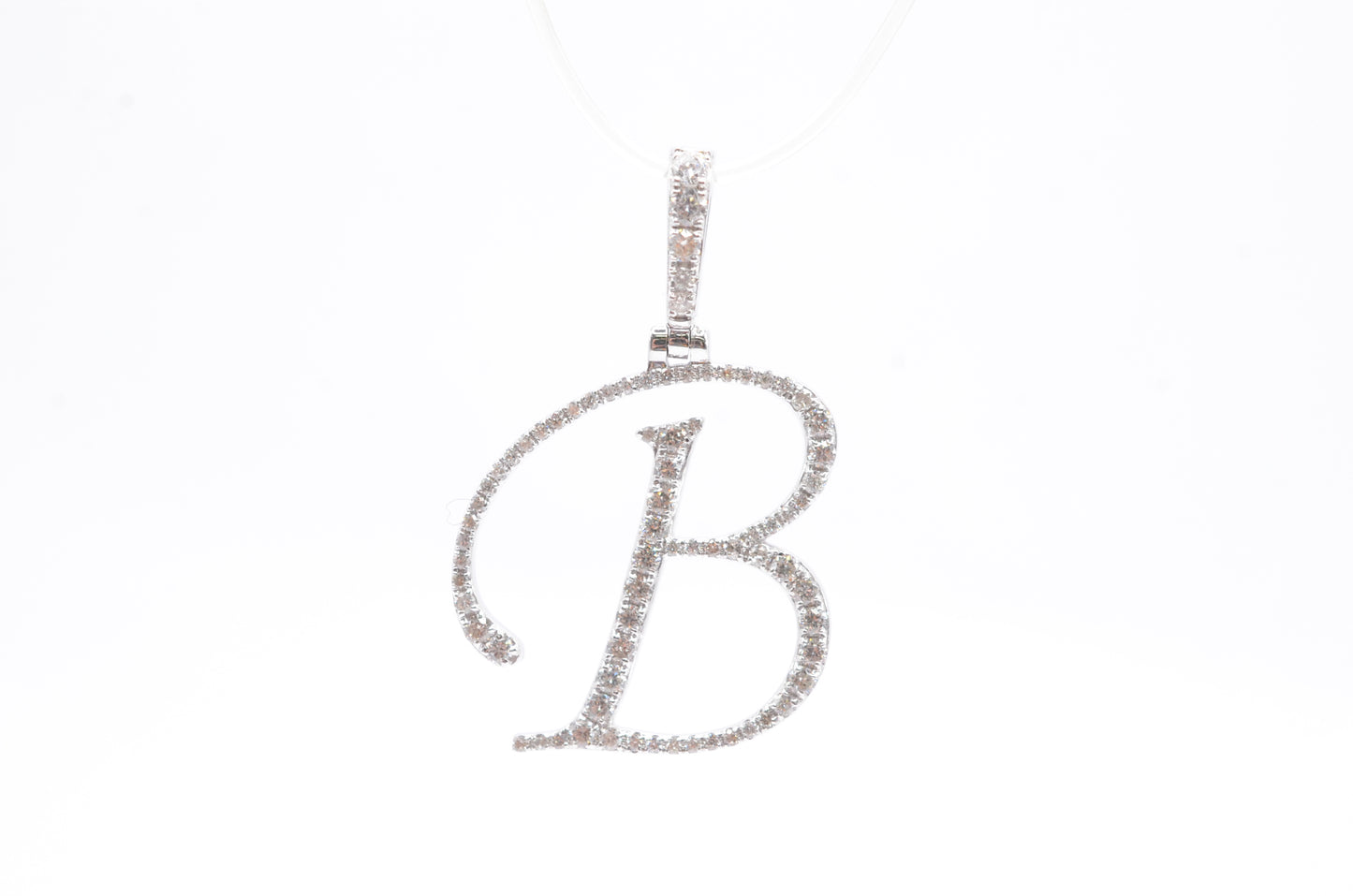 1" 0.45 cttw Diamond Initial Pendant "B" 14K White Gold Letters & Numbers
