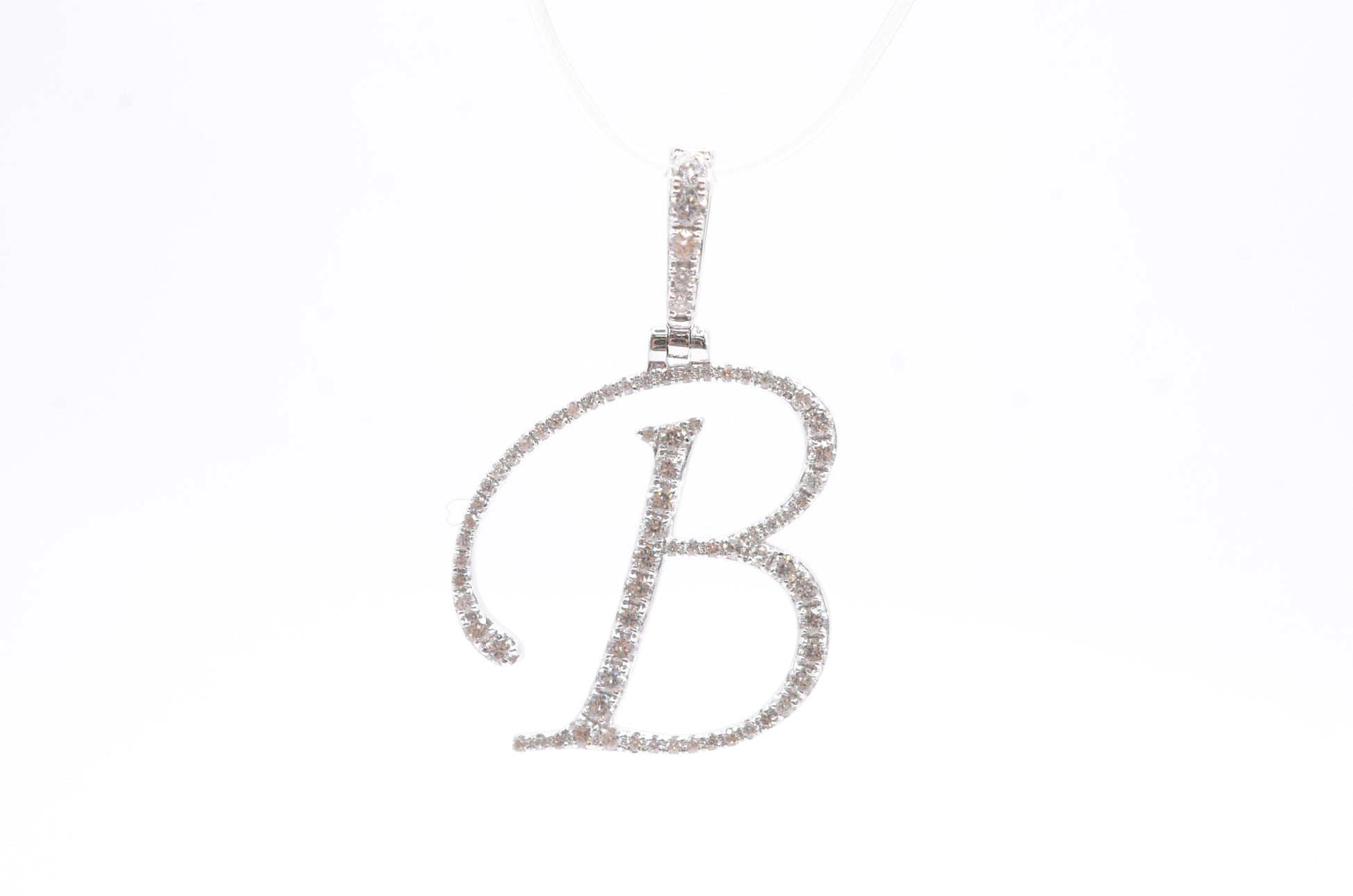 1" 0.45 cttw Diamond Initial Pendant "B" 14K White Gold Letters & Numbers