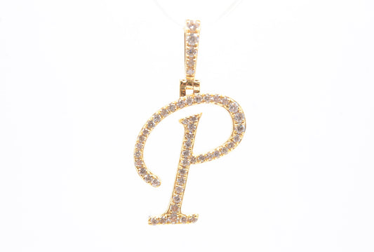 1" 0.45 cttw Diamond Initial Pendant "P" 14K Yellow Gold Letters & Numbers