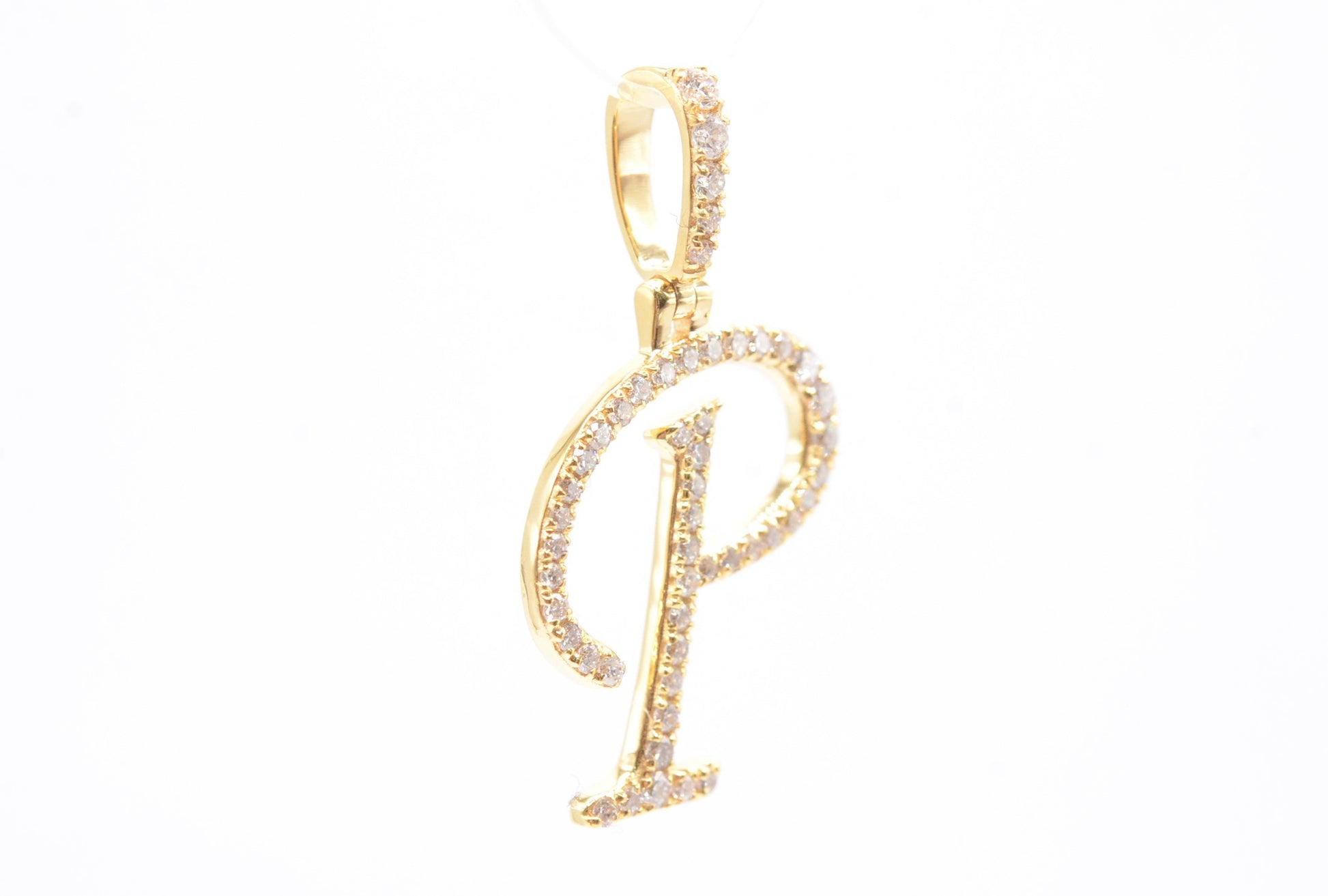 1" 0.45 cttw Diamond Initial Pendant "P" 14K Yellow Gold Letters & Numbers
