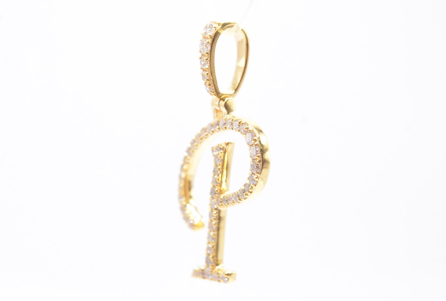1" 0.45 cttw Diamond Initial Pendant "P" 14K Yellow Gold Letters & Numbers