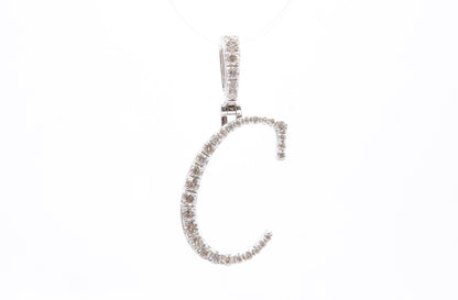 1" 0.35 cttw Diamond Initial Pendant "C" 14K White Gold Letters & Numbers