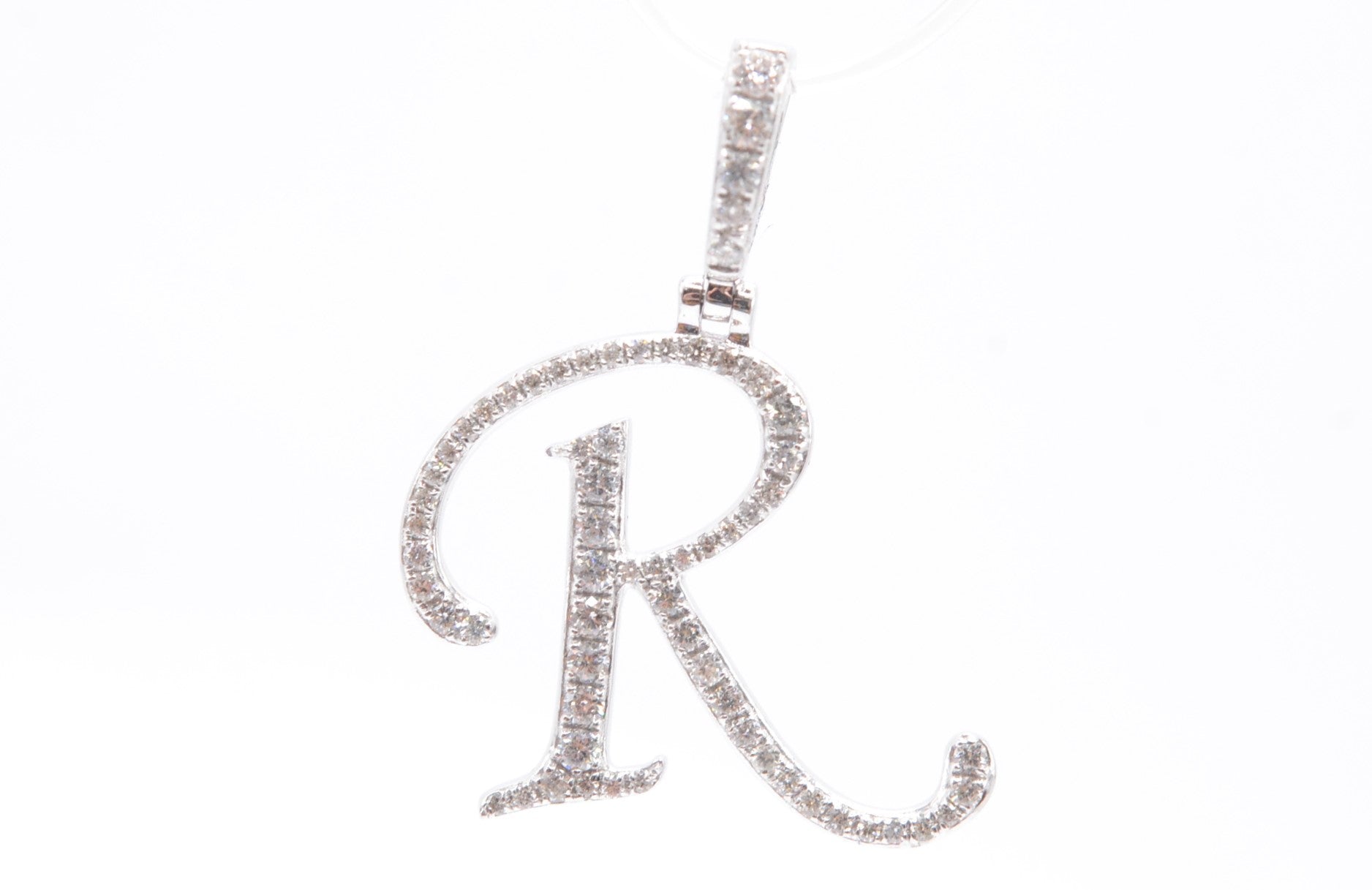 1" 0.40 cttw Diamond Initial Pendant "R" 14K White Gold Letters & Numbers