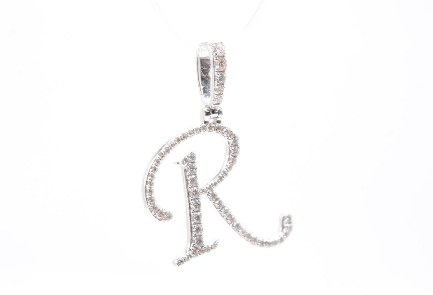 1" 0.40 cttw Diamond Initial Pendant "R" 14K White Gold Letters & Numbers