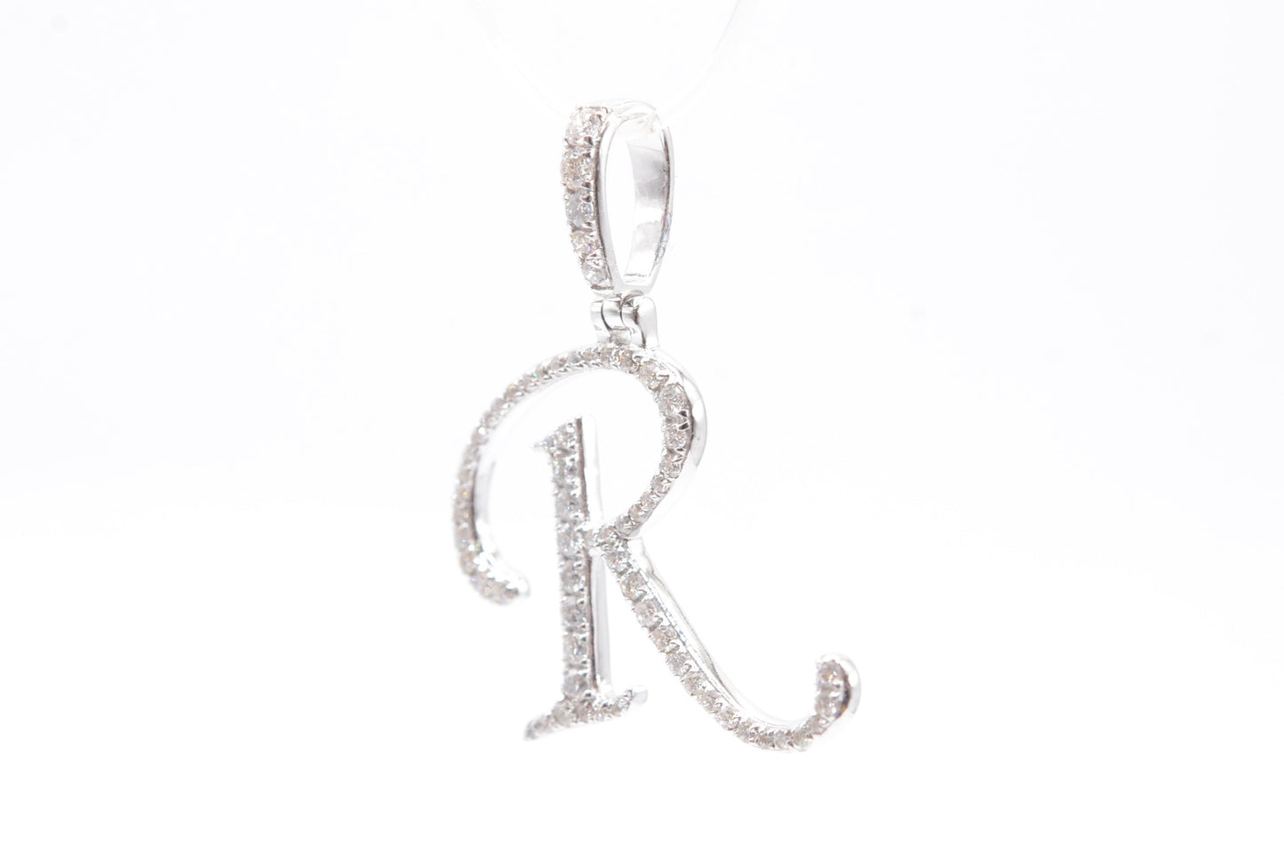 1" 0.40 cttw Diamond Initial Pendant "R" 14K White Gold Letters & Numbers