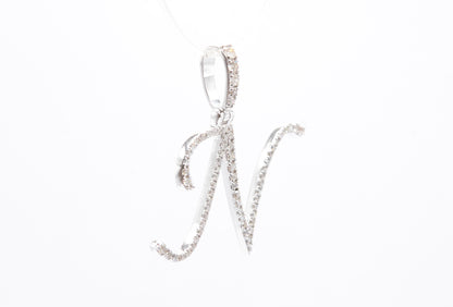 1" 0.40 cttw Diamond Initial Pendant "N" 14K White Gold Letters & Numbers