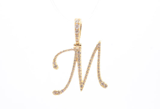 1" 0.40 cttw Diamond Initial Pendant "M" 14K Yellow Gold Letters & Numbers