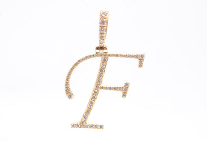 1" 0.40 cttw Diamond Initial Pendant "F" 14K Yellow Gold Letters & Numbers