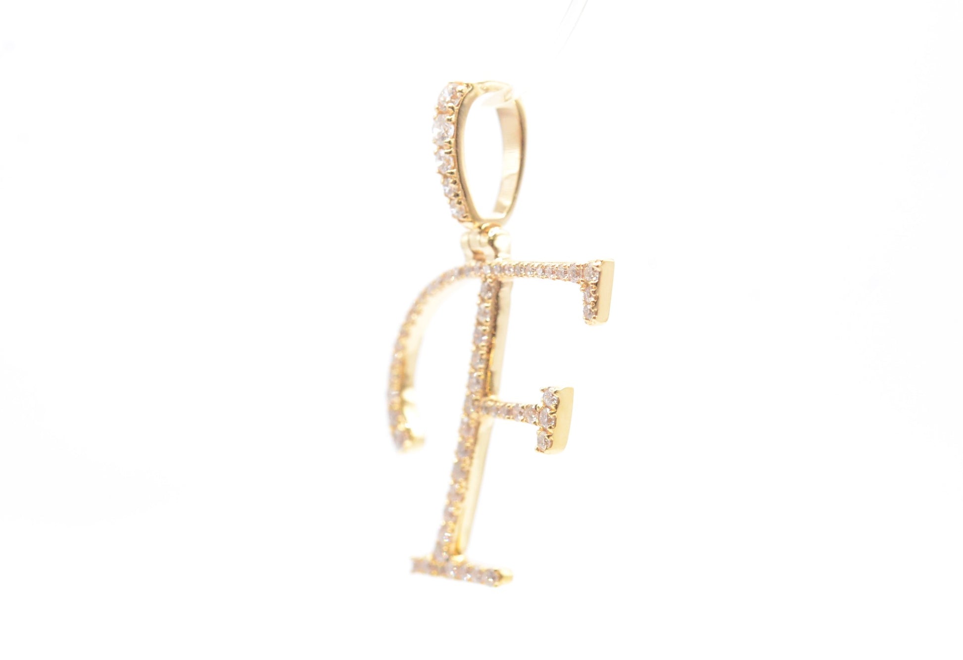 1" 0.40 cttw Diamond Initial Pendant "F" 14K Yellow Gold Letters & Numbers