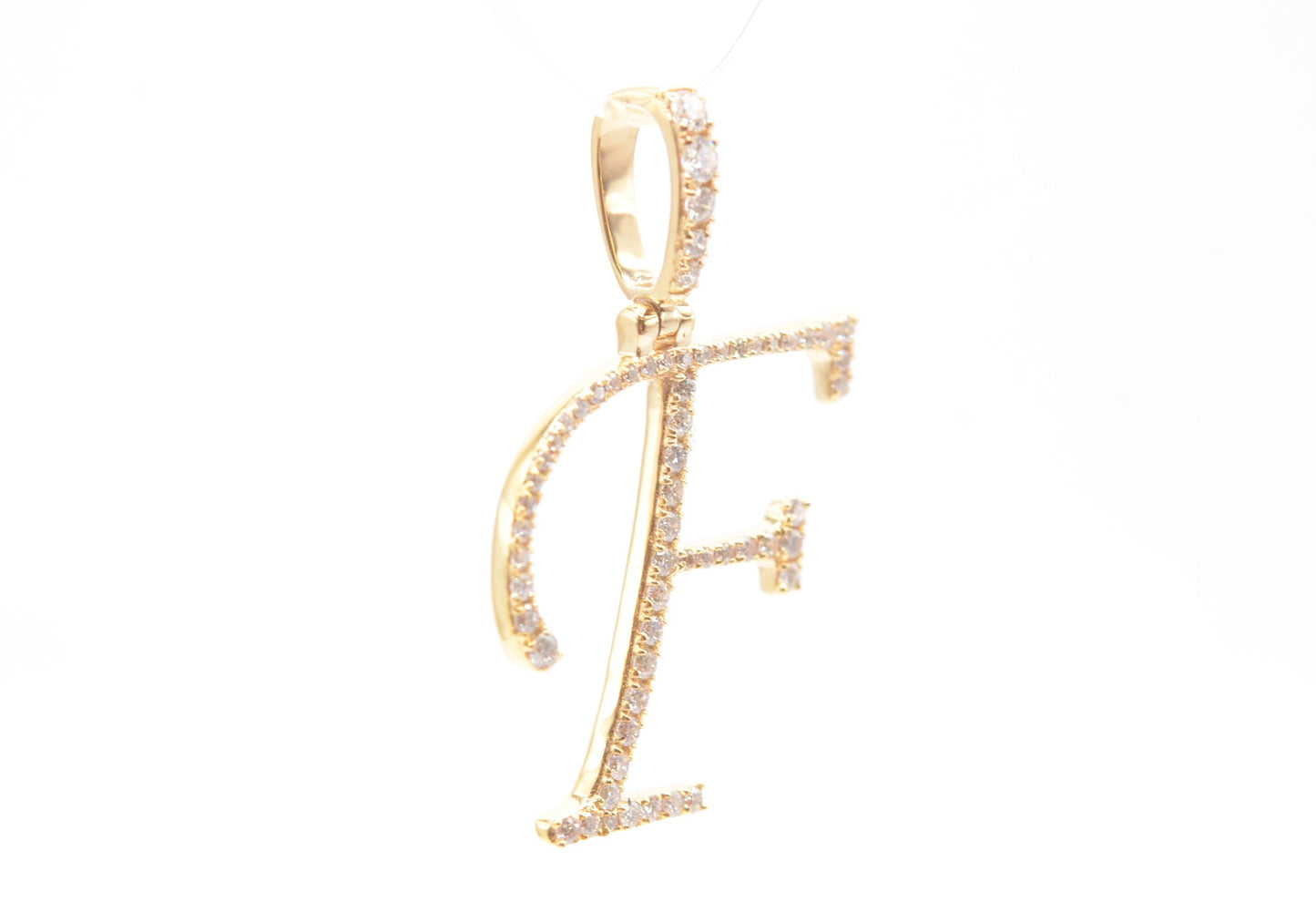 1" 0.40 cttw Diamond Initial Pendant "F" 14K Yellow Gold Letters & Numbers