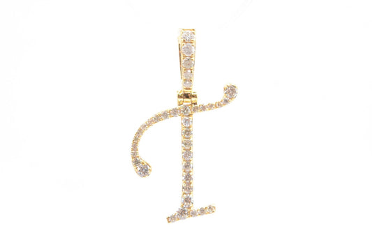 1" 0.40 cttw Diamond Initial Pendant "T" 14K Yellow Gold Letters & Numbers