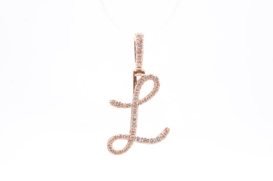 1" 0.40 cttw Diamond Initial Pendant "L" 14K Rose Gold Letters & Numbers