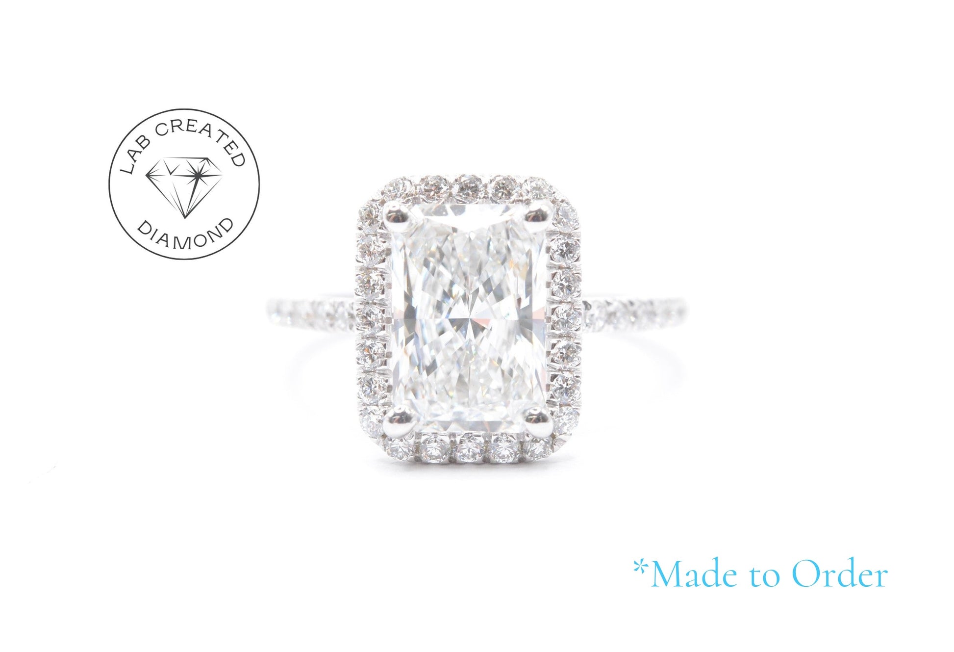 2.5ct Radiant Lab-Grown Diamond in 14K White Gold with Halo Setting Made to Order