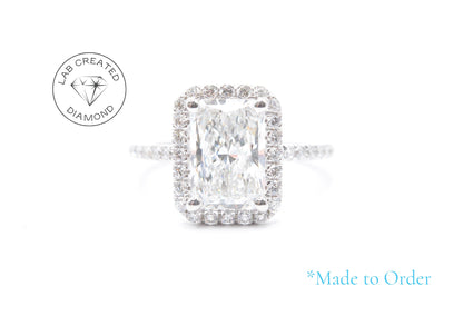 2.5ct Radiant Lab-Grown Diamond in 14K White Gold with Halo Setting Made to Order