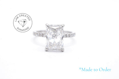 Made to Order-3ct Radiant Lab Diamond Center Engagement Ring 14K White Gold Made to Order