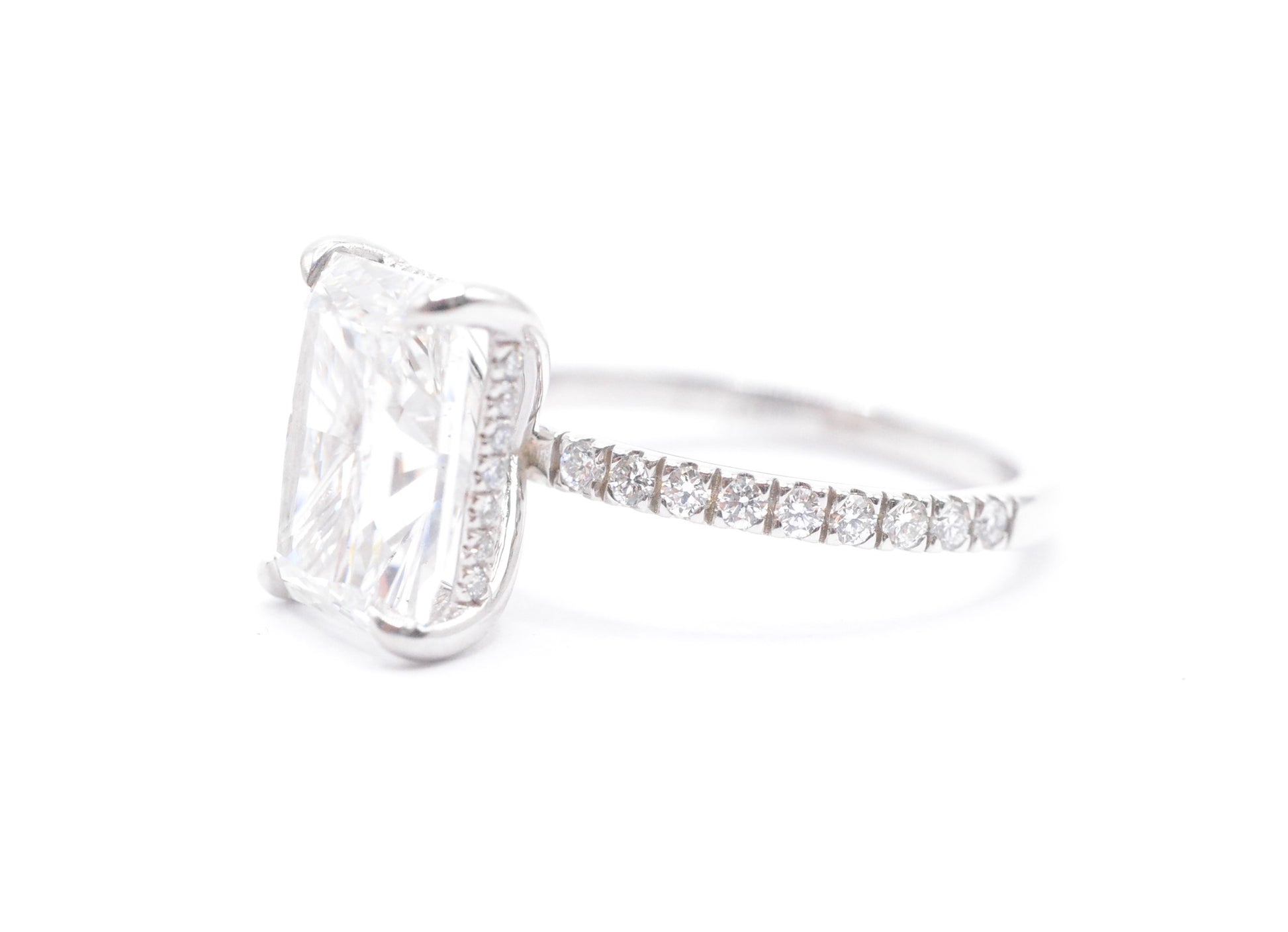 Made to Order-3ct Radiant Lab Diamond Center Engagement Ring 14K White Gold Made to Order