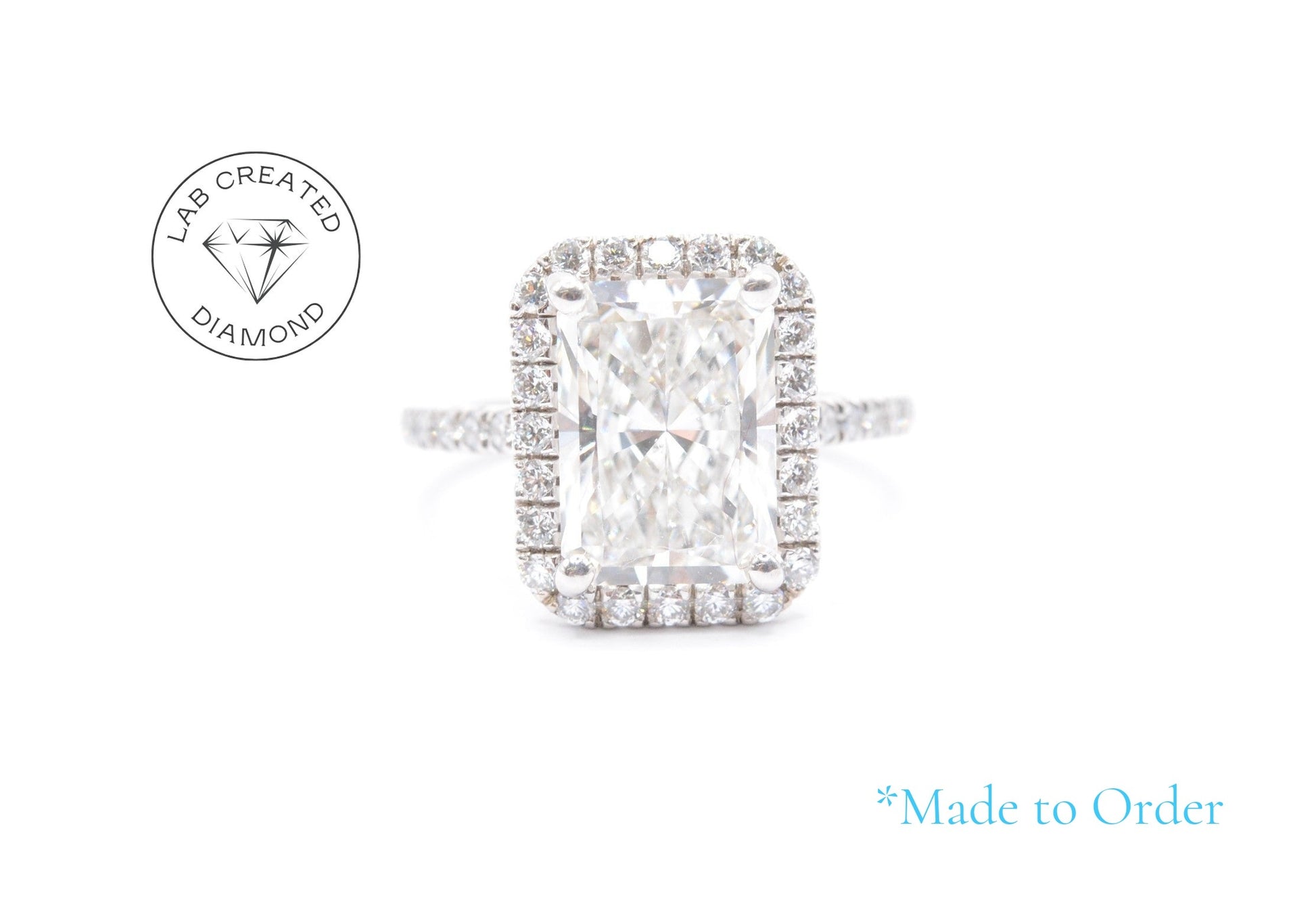 3.5ct Radiant Lab Diamond Center Engagement Ring 14K White Gold Made to Order
