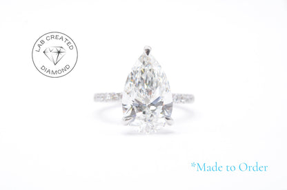 4ct Pear Shaped Lab-Grown Diamond Engagement Ring 14K White Gold Made to Order