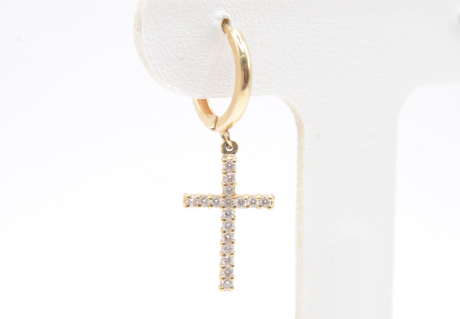 0.20 cttw Micro Hoop Cross Single Earring 14K Yellow Gold DropDangle