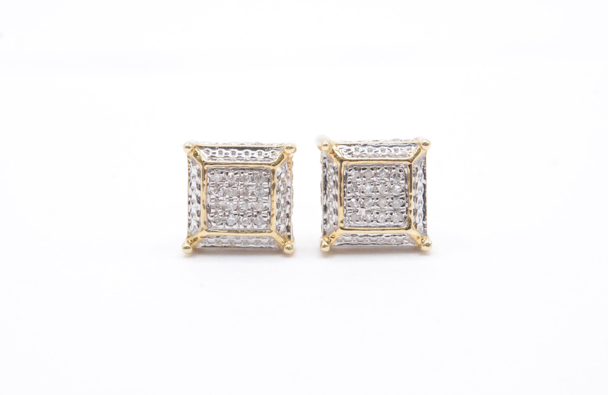 0.15 cttw Square Diamond Cluster Earrings 10K Yellow Gold Cluster Studs