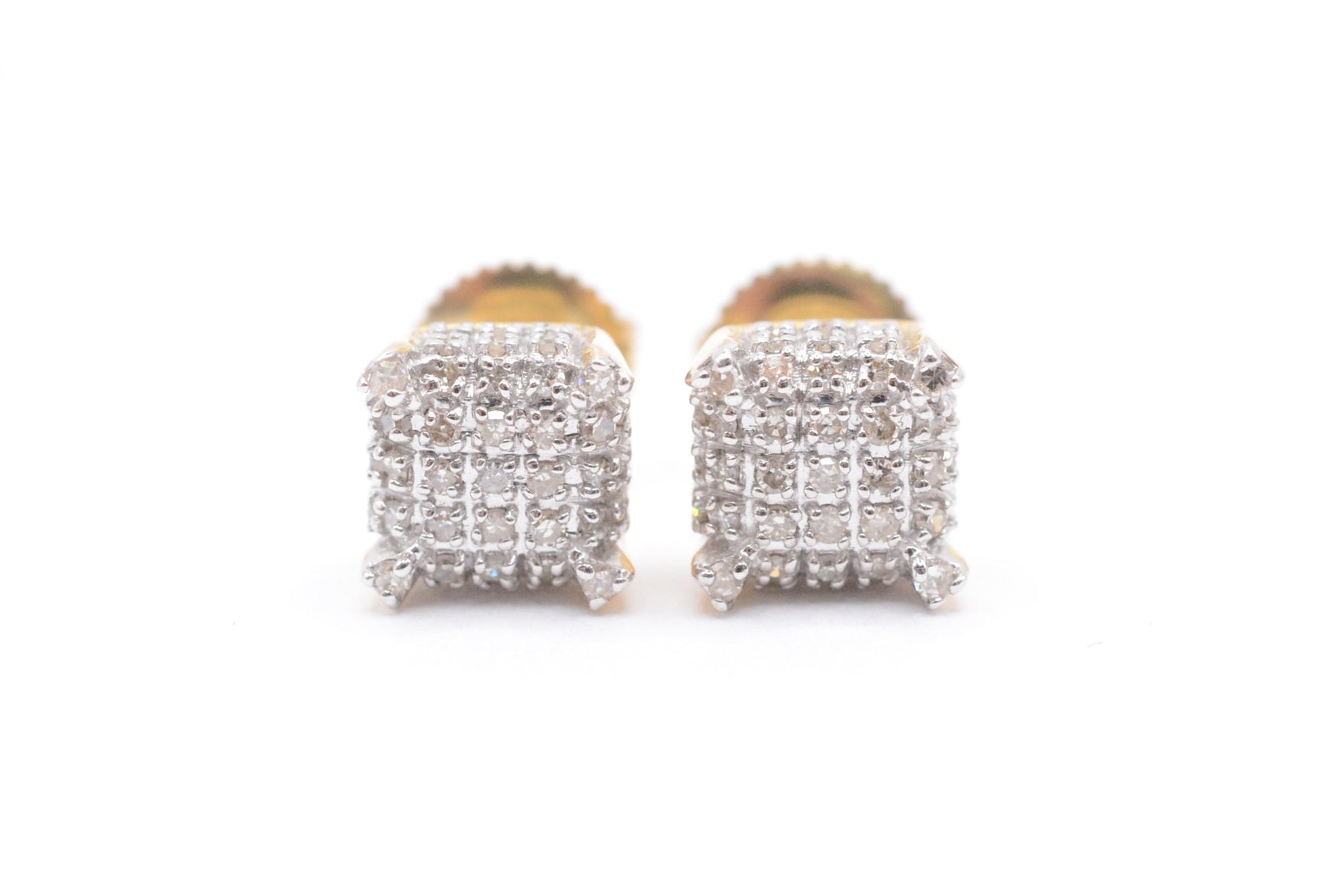 0.30 cttw Square Diamond Dice Cluster Earrings 10K Yellow Gold Cluster Studs
