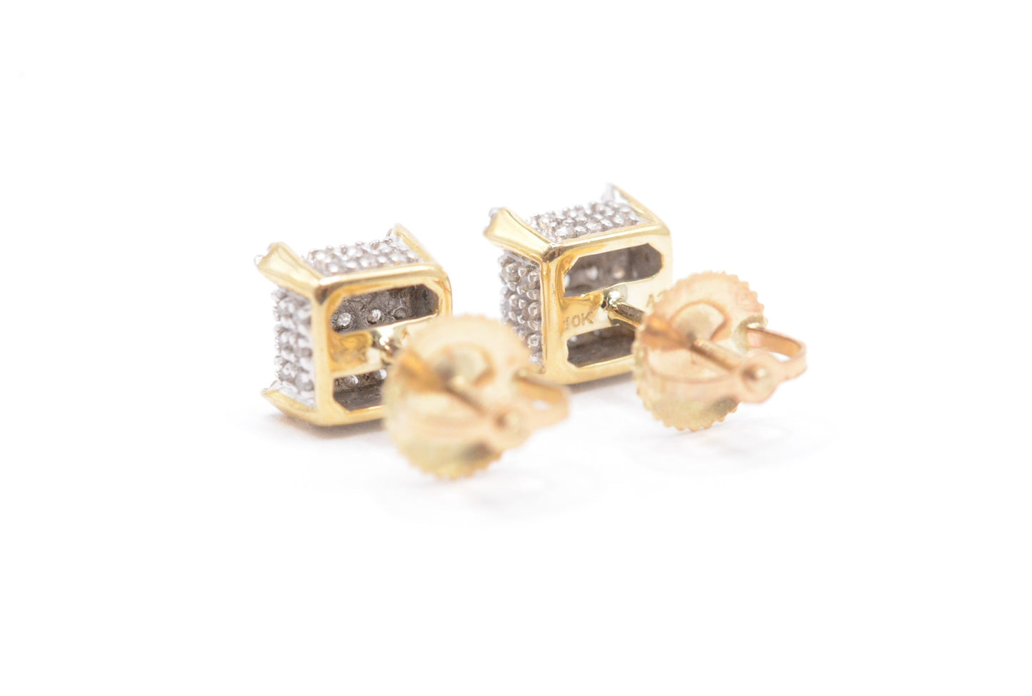 0.30 cttw Square Diamond Dice Cluster Earrings 10K Yellow Gold Cluster Studs