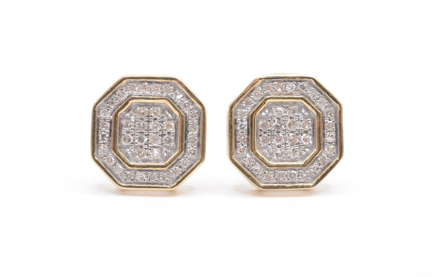 0.25 cttw Diamond Stop Sign Cluster Earrings 10K Yellow Gold Cluster Studs