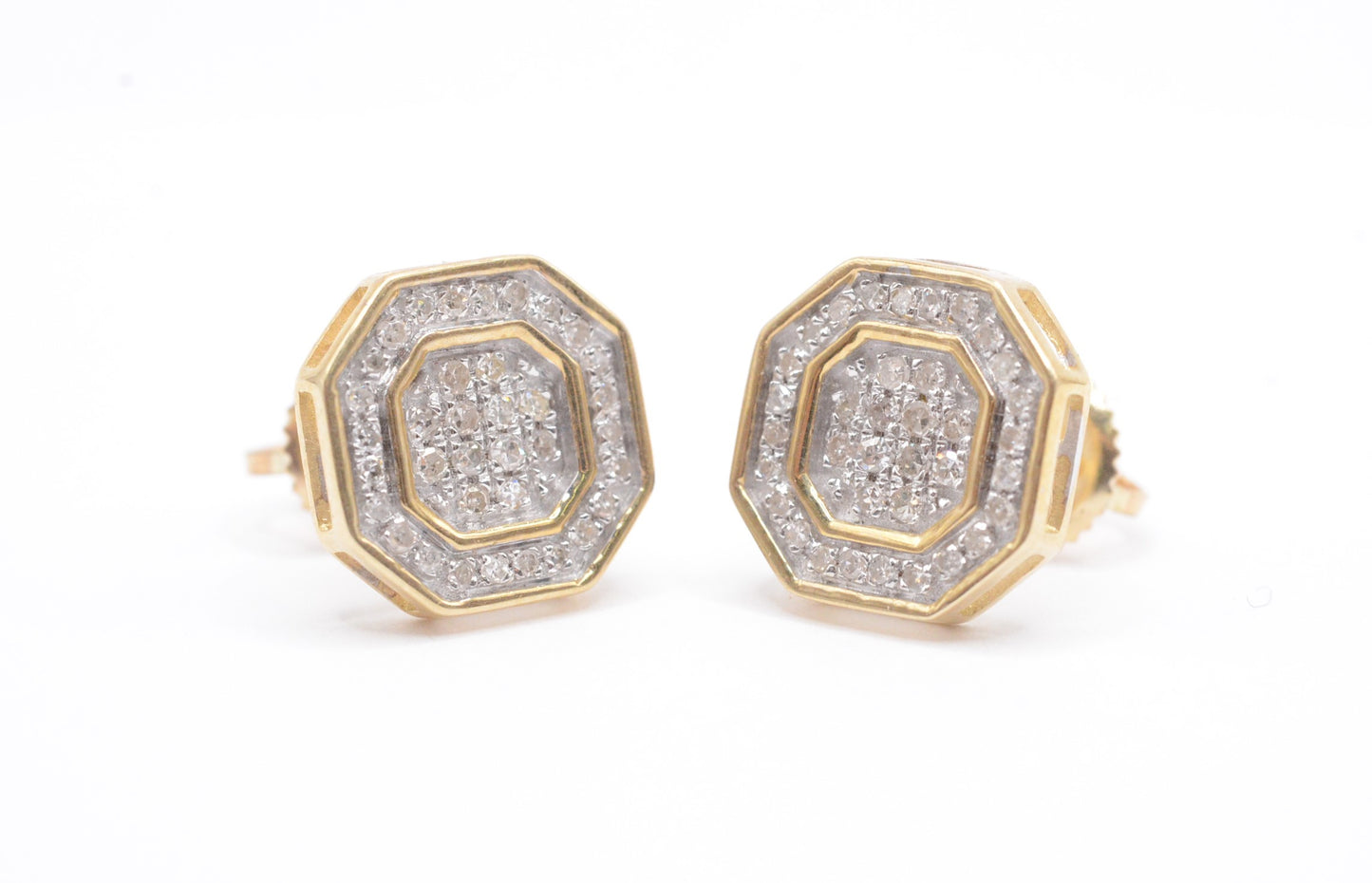 0.25 cttw Diamond Stop Sign Cluster Earrings 10K Yellow Gold Cluster Studs