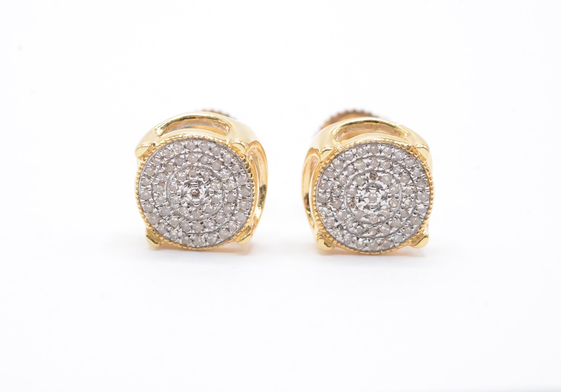 0.30 cttw Diamond Concave Disc Cluster Earrings 10K Yellow Gold Cluster Studs
