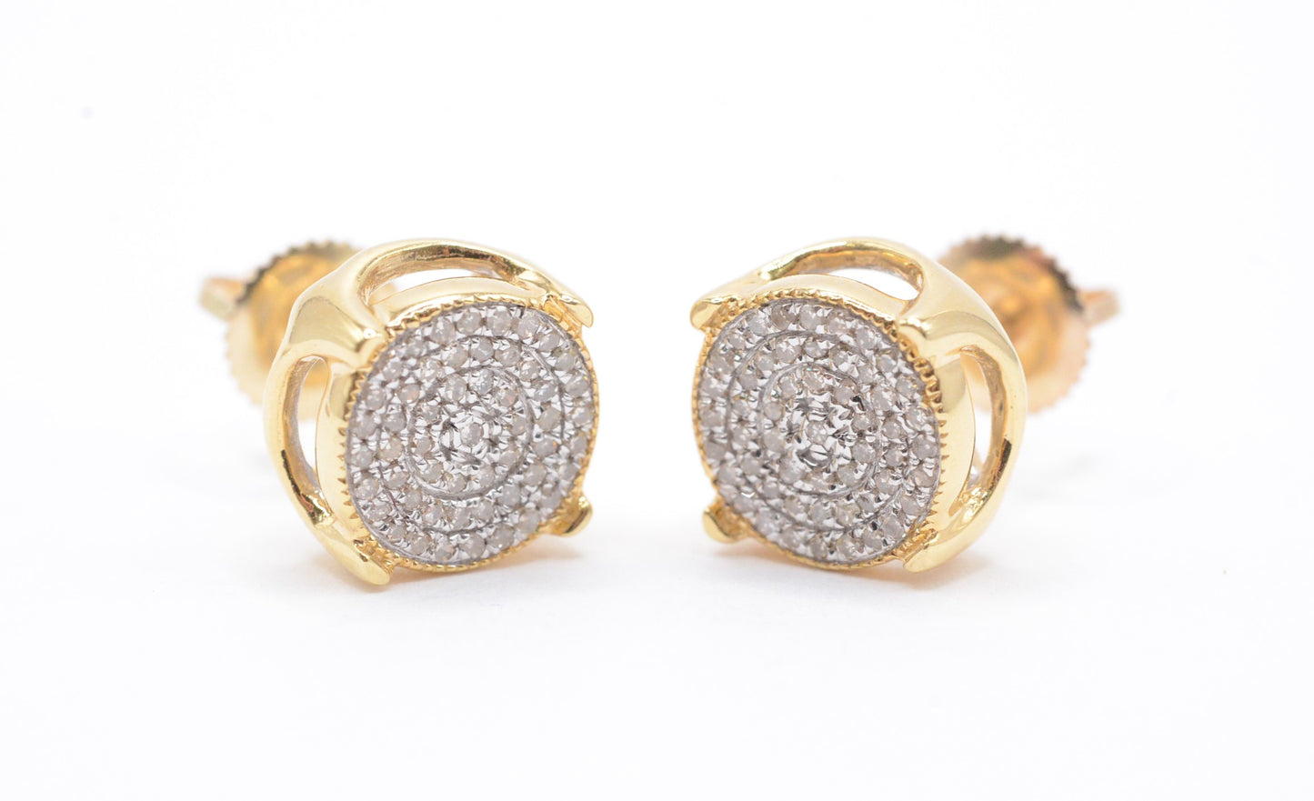 0.30 cttw Diamond Concave Disc Cluster Earrings 10K Yellow Gold Cluster Studs