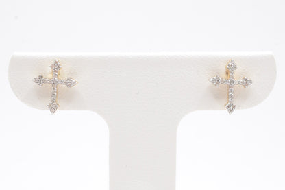 0.15 cttw Micro Cross Diamond Stud Earrings 10K Yellow Gold Cluster Studs