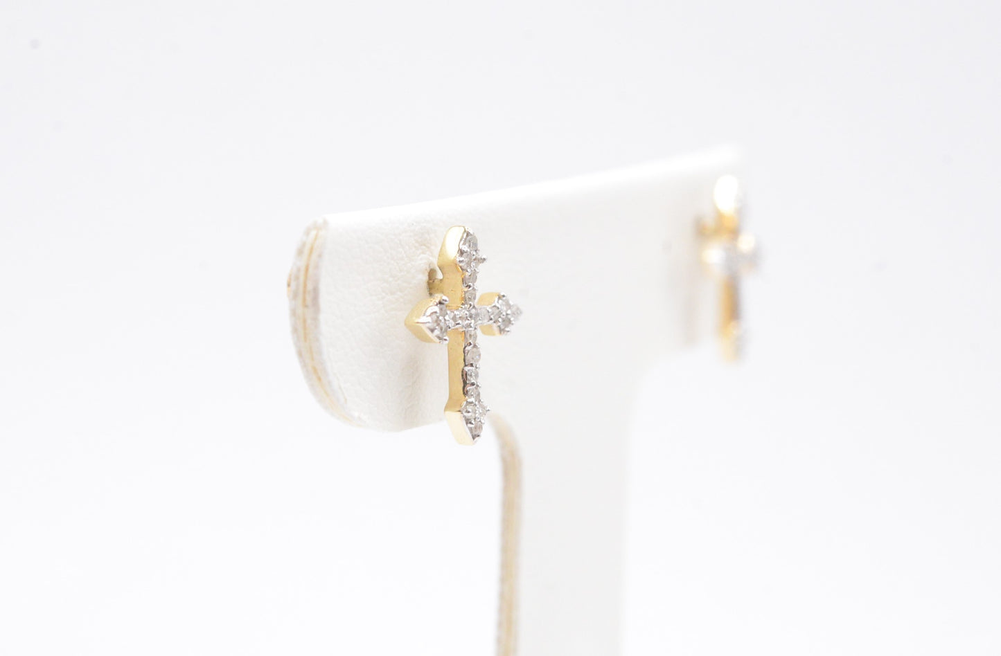 0.15 cttw Micro Cross Diamond Stud Earrings 10K Yellow Gold Cluster Studs
