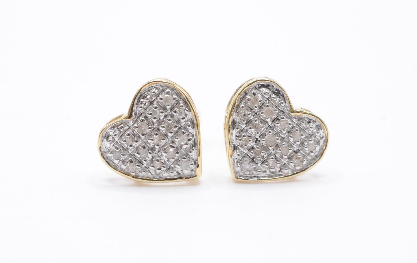 0.10 cttw Micro Heart Dome Diamond Stud Earrings 10K Yellow Gold Kids Earrings