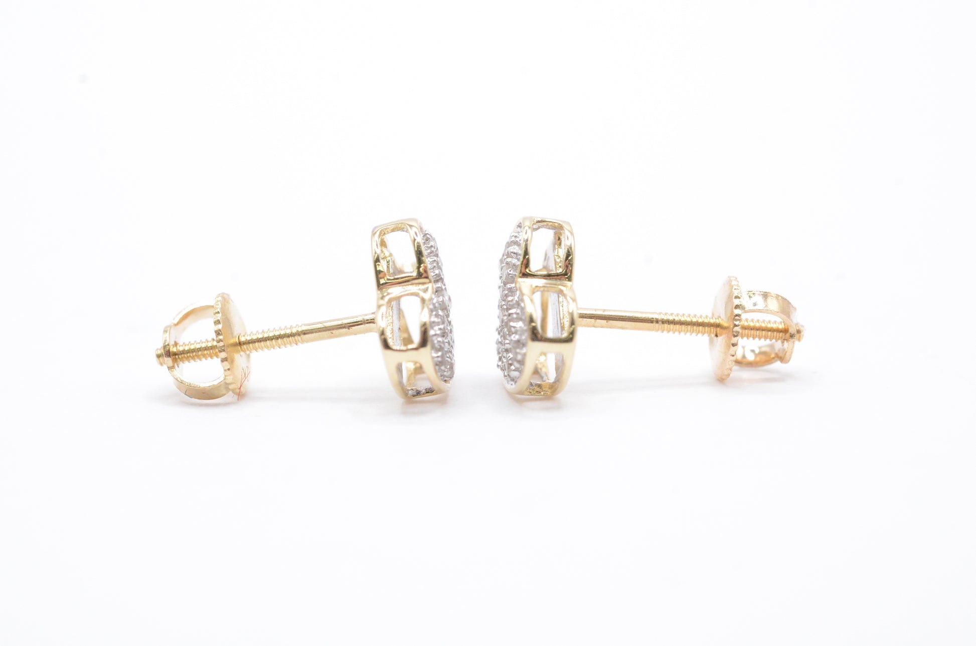 0.10 cttw Micro Heart Dome Diamond Stud Earrings 10K Yellow Gold Kids Earrings