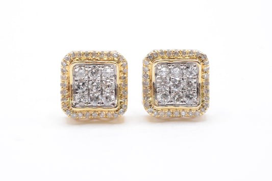 0.60 cttw Diamond 3D Square Concave Cluster Earrings 10K Yellow Gold Cluster Studs