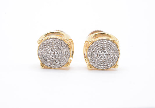 0.25 cttw Diamond Concave Disc Cluster Earrings 10K Yellow Gold Cluster Studs