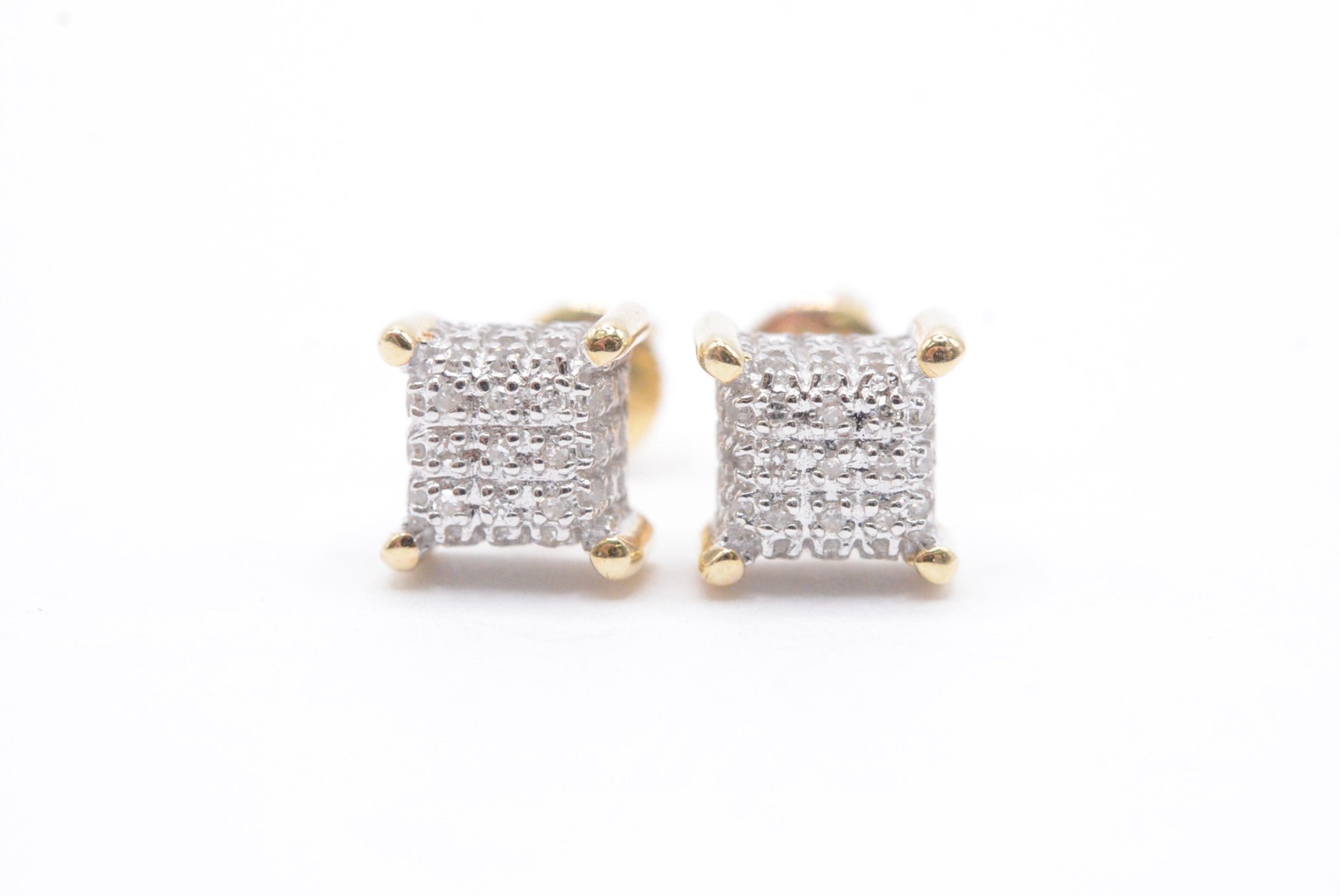 10kt Yellow Gold Mens Round Diamond Square Earrings 1/6 Cttw | eBay