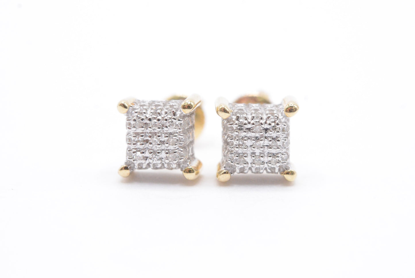 0.15 cttw Micro Diamond Dice Cluster Earrings 10K Yellow Gold Cluster Studs