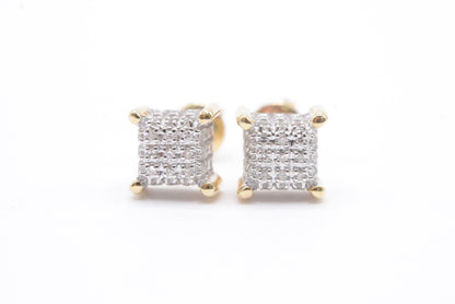 0.15 cttw Micro Diamond Dice Cluster Earrings 10K Yellow Gold Cluster Studs