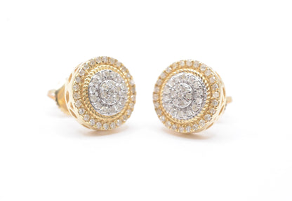 0.30 cttw Circle Diamond Stud Earrings 10K Yellow Gold Cluster Studs