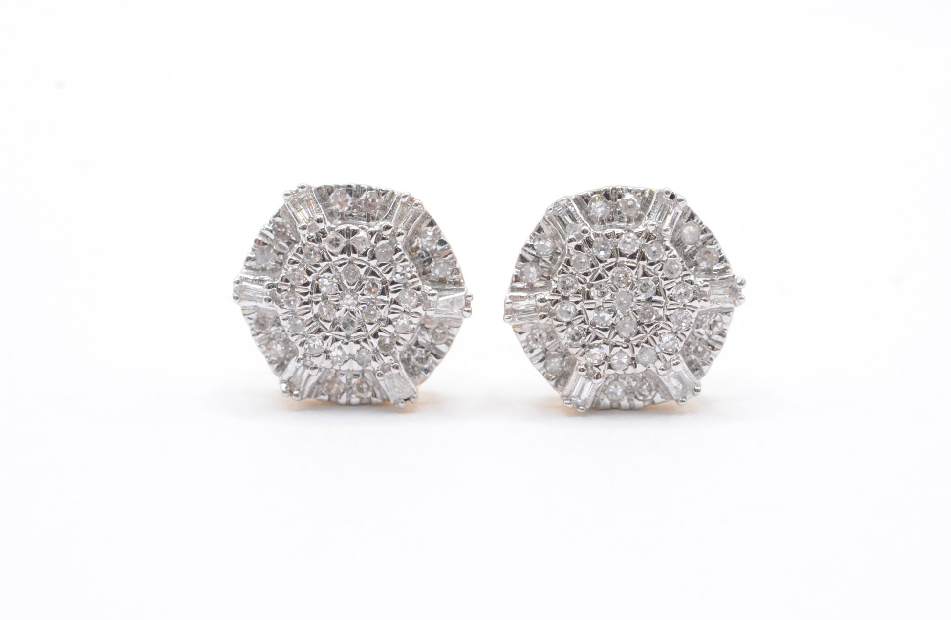 0.25 cttw Round Hexagon Diamond Stud Earrings 10K Yellow Gold Cluster Studs