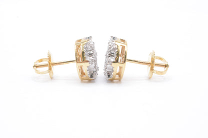 0.25 cttw Round Hexagon Diamond Stud Earrings 10K Yellow Gold Cluster Studs