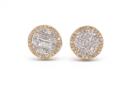 1.00 cttw Diamond Stop Sign Cluster Earrings 10K Yellow Gold Cluster Studs